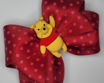 Winnie-the-Pooh hair bow (Large Size) polka dots ribbon