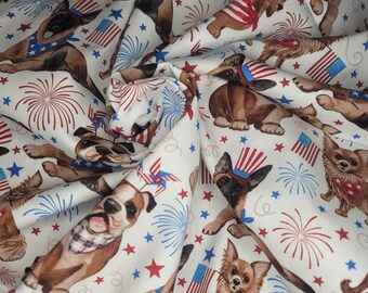 Patriotic print fabric 1 yard - 4th of July print fabric - Dogs print fabric