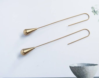 Pendientes colgantes de oro - pendientes minimalistas de oro - pendientes de gota de lágrima - pendientes minimalistas para las mujeres - Pendientes colgantes abstractos-elegantes