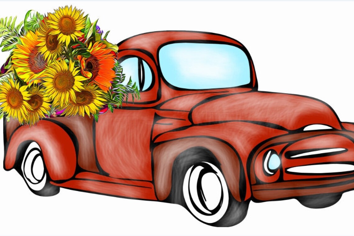Download Sunflower truck Sublimation Vintage red truck png | Etsy