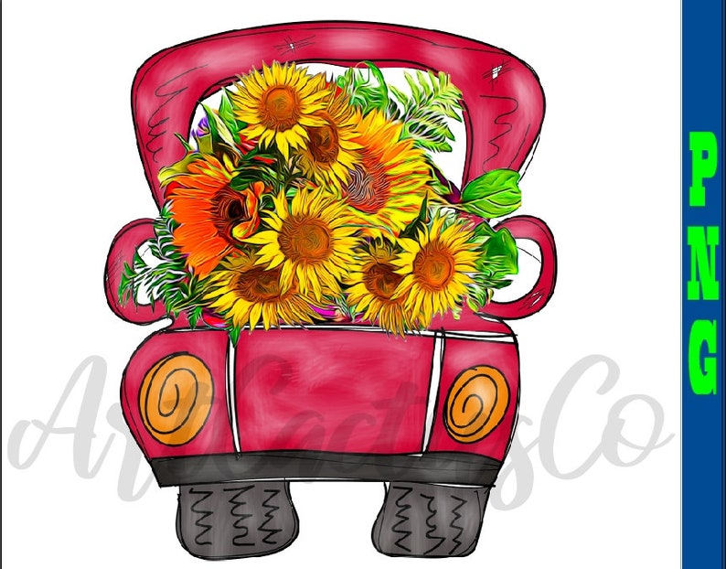 Download Sunflower truck Sublimation Vintage red truck png ...