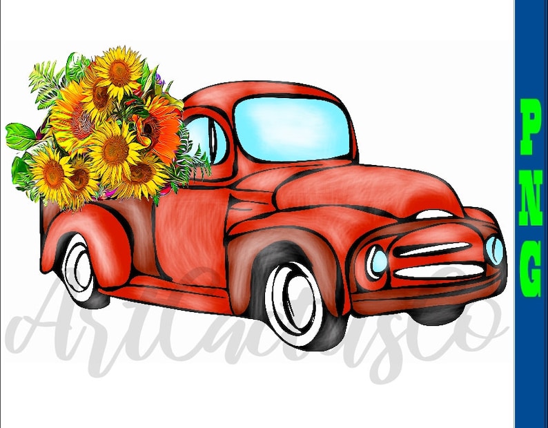 Download Sunflower truck Sublimation Vintage red truck png | Etsy