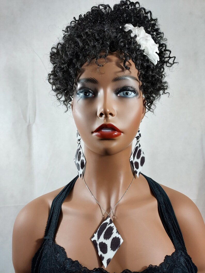 Diamond Black & White Art Deco Fabric Print. Domed With Resin, Sterling