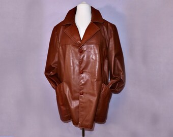 70s Leather Jacket Sz,46-48 Brown Vintage 1960s 80s 90s Car Coat Retro  ClassicShaft Cool size l -xl