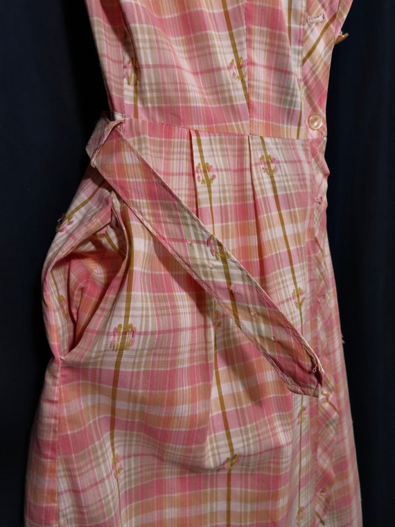 1950s Pink Plaid Cotton Vintage Dress w/ Matching… - image 9