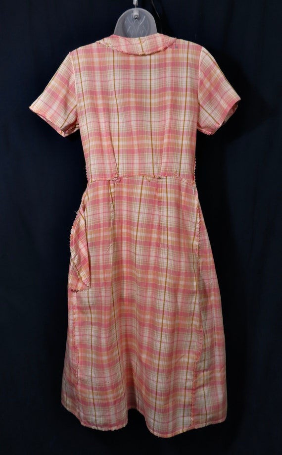 1950s Pink Plaid Cotton Vintage Dress w/ Matching… - image 8