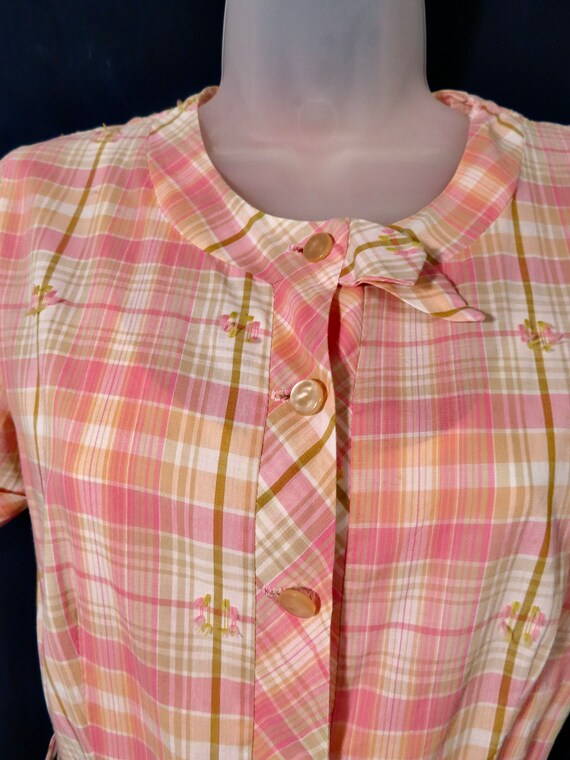 1950s Pink Plaid Cotton Vintage Dress w/ Matching… - image 6