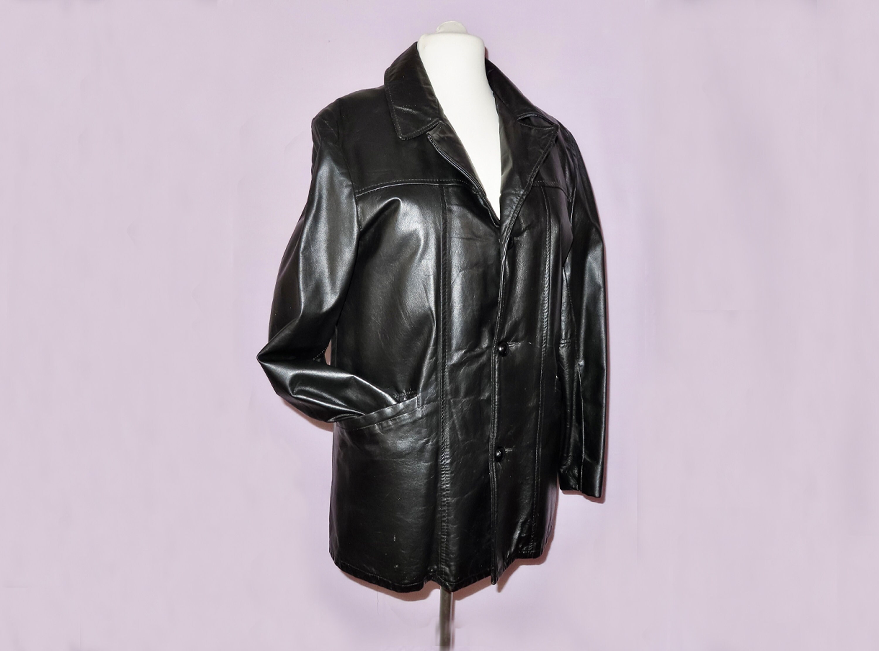 Classic 70s Leather Jacket Black Vintage 1960s 80s 90s Car - Etsy