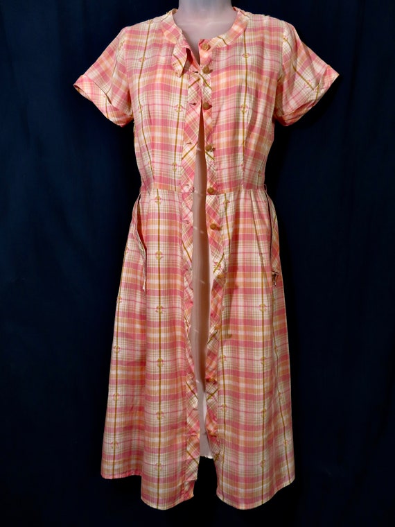 1950s Pink Plaid Cotton Vintage Dress w/ Matching… - image 4