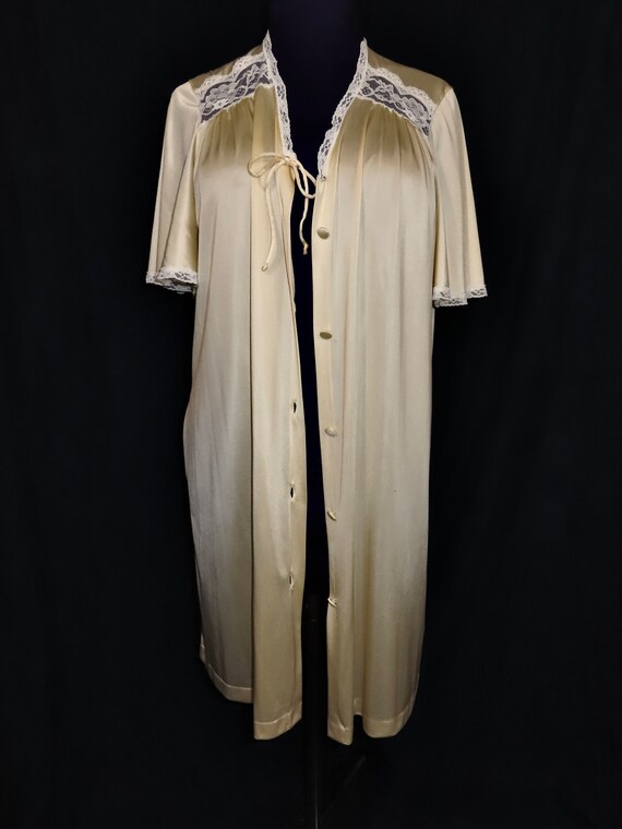 Vintage Cream Robe with Lace Nightwear 1980s Loun… - image 5