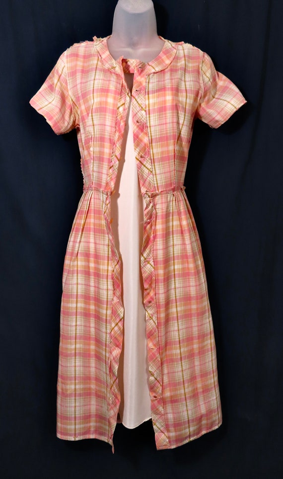 1950s Pink Plaid Cotton Vintage Dress w/ Matching… - image 7