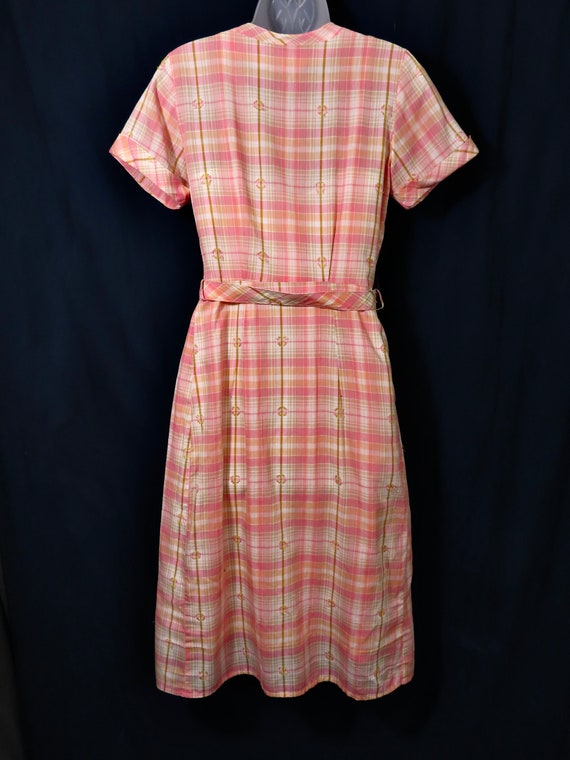 1950s Pink Plaid Cotton Vintage Dress w/ Matching… - image 3