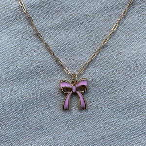 Pink ribbon, bow charm necklace