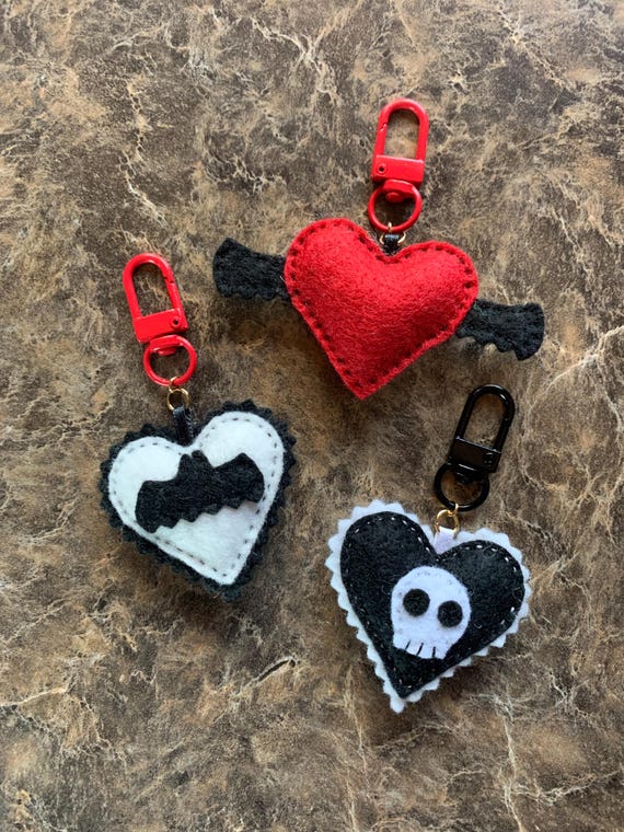 Bat wing heart keychains, bag charms