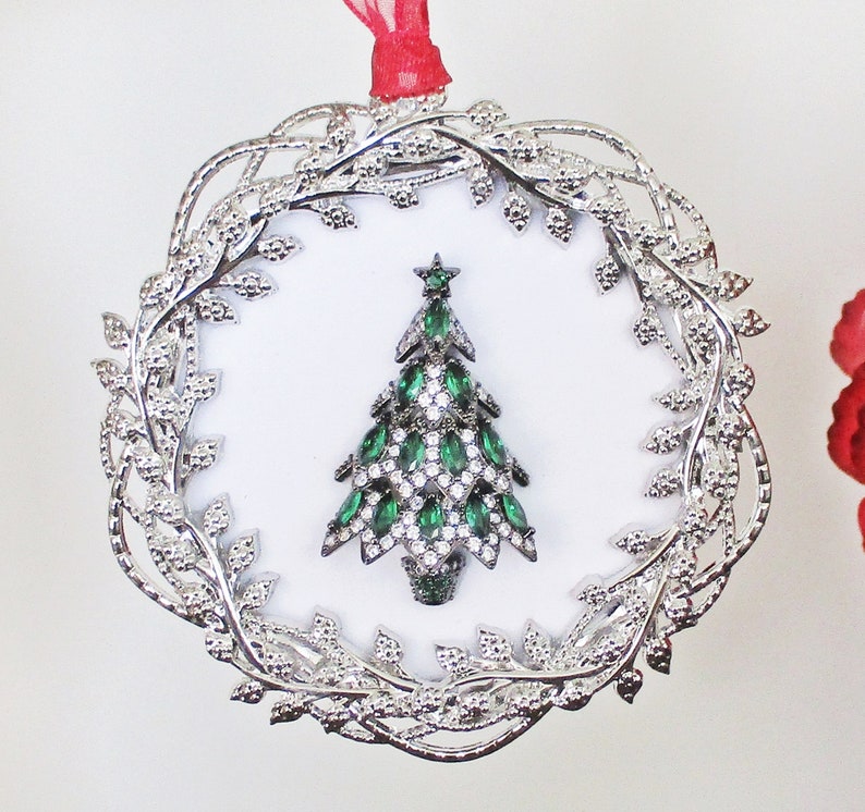Silver Wreath Picture Frame Christmas Ornament With Christmas Tree Etsy