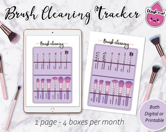 Borstelreinigingsplanner - Digitale planners - Afdrukbare planners - Trackers - Selfcare planner - Make-upplanner - Beautyplanner