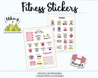 Fitness stickers - Digital stickers - Printable stickers - Digital planners - Printable planners - Trackers - Stickers - Pegatinas