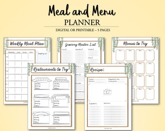 Maaltijd- en menuplanner - Maaltijdtracker - Maaltijdplannerset - Boodschappenlijstje - Maaltijdplanningkit - Digitale planner - Afdrukbare planner