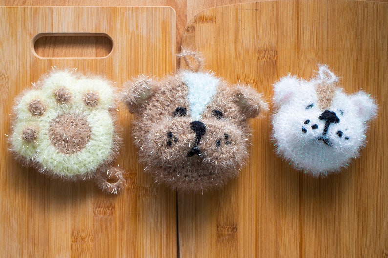 Set of 3 2 1 Animal Dish Scrubbies Dog Mouse Sheep Crochet Etsy