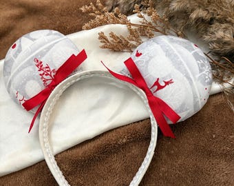 Christmas Mouse Ears, Red and White Winter Ears, Snow Ears, Handmade Ears