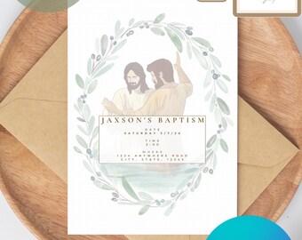 Modern Minimalist Watercolor Baptism Invitation | Neutral Colored Baptism Invitation | Invitation for Baptisms in a Minimalist Style