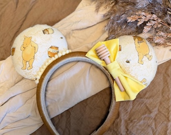 Orecchie ispirate a Winnie the Pooh con fascia per capelli a sbuffo, orecchie da topo ape di Winnie the Pooh, orecchie fatte a mano