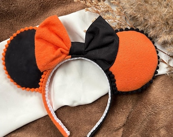 Orange and Black Mouse Ears, Halloween Ears, Handmade Ears