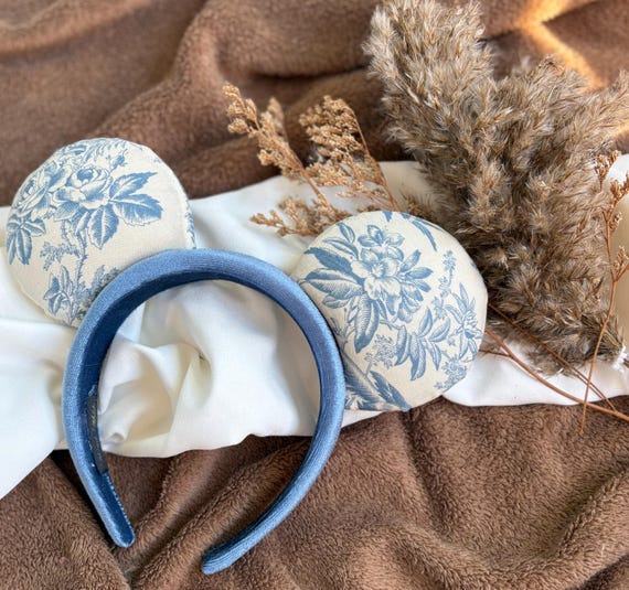 Handmade Yellow Floral Cotton Mouse Ears - One Size Light Blue Fabric Bow Headba Light Blue Fluffy Mouse Ears - Etsy main image 2