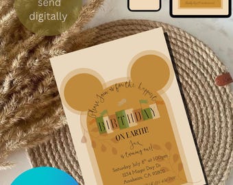 Boho Style Mouse Ears Birthday Invitation | Mickey Inspired Birthday Invitation | Boho style Birthday Invitation