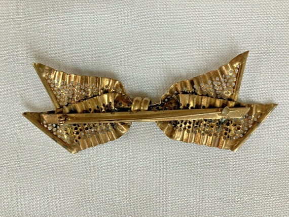 Antique gold mesh bow Brooch Pin brass ribbon - image 2