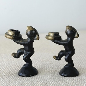 Pair of Mouse Candleholders in patinated brass by Walter Bosse Hertha Baller