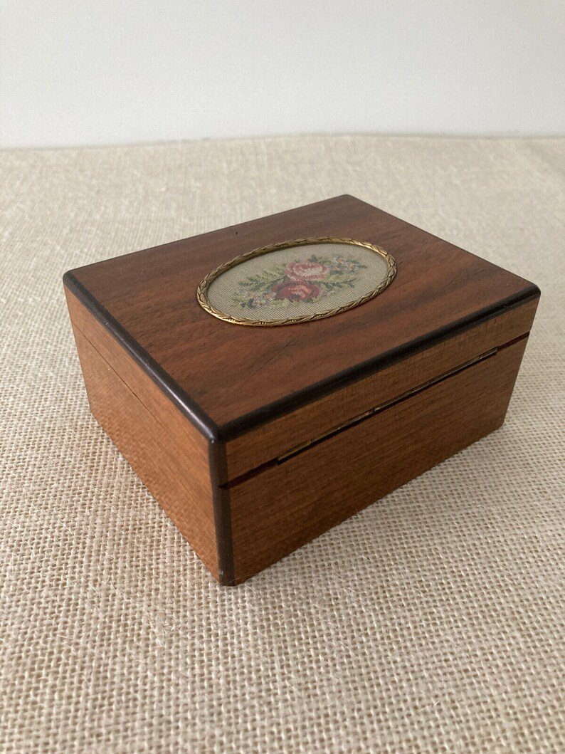 Antique French Walnut Presentation / Jewelry Box With Brass Framed