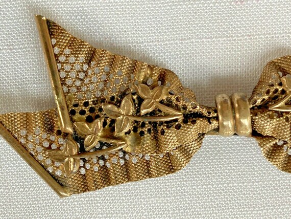 Antique gold mesh bow Brooch Pin brass ribbon - image 3