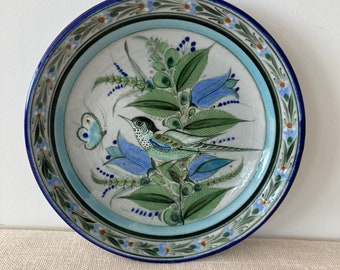 Vintage Ken Edwards Collection Series Mexico pottery hanging Plate with bird & butterfly