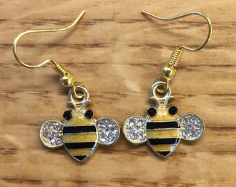 The Baby Clear Bee Earrings in Gold (Pierced)