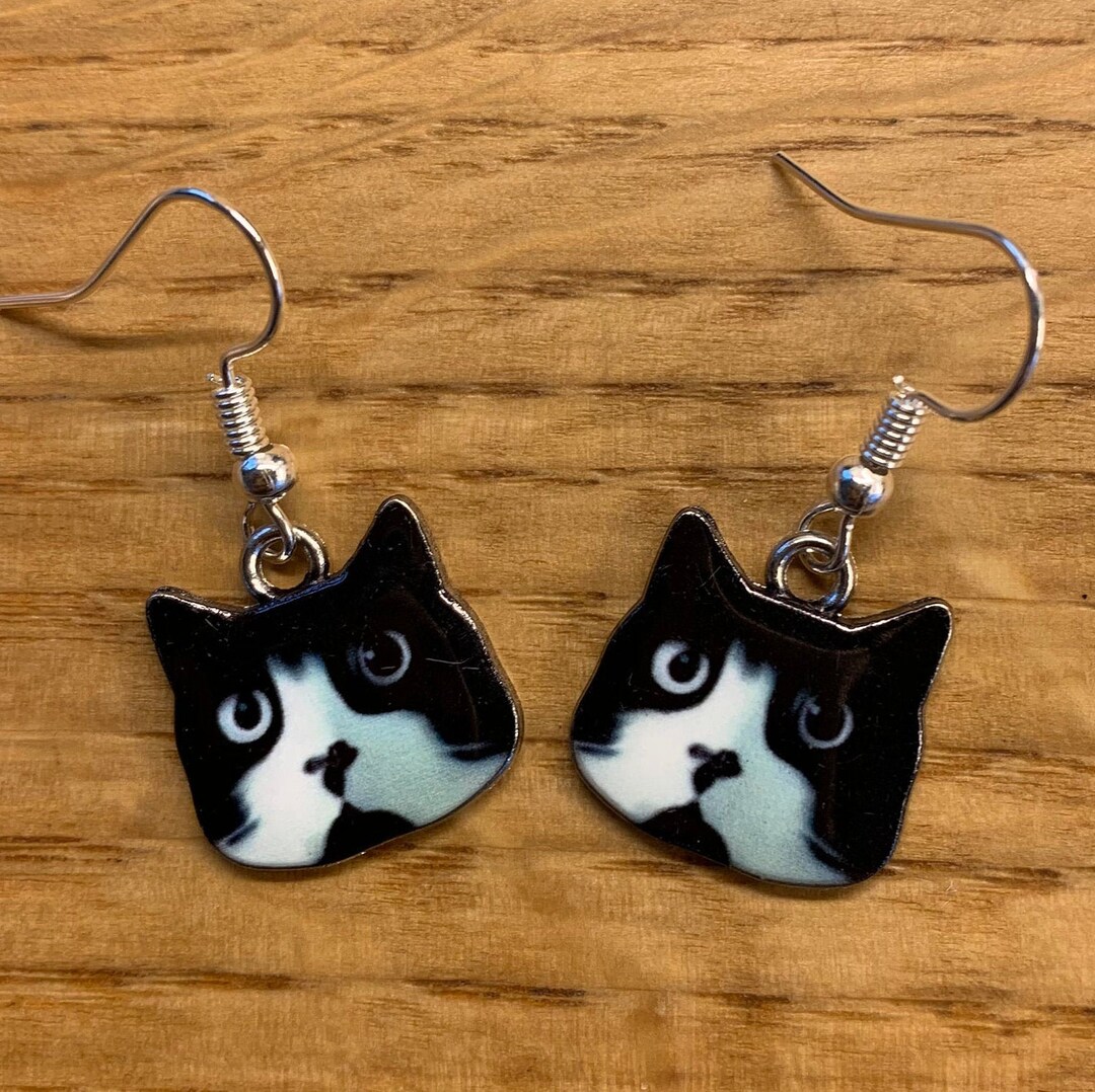 Black and White Cat Earrings Etsy
