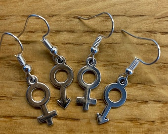 Gender earrings, male & female symbols