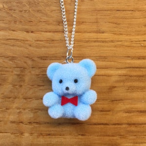 Fuzzy blue bear necklace