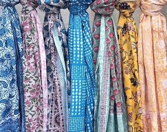 Hand block printed floral sarong womens cotton beach cover up bohemian pareo wrap skirt tropical vacation outfit resort wear gift for her.