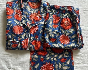 Hand Block Print Cotton Pajamas Set: Jaipur Floral PJs