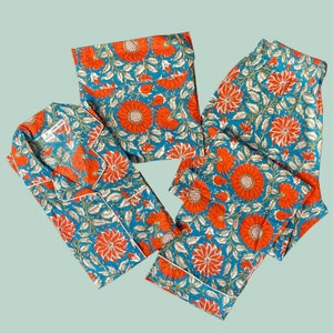 Indian Block Print Cotton Pajama Set: Floral Night Suit