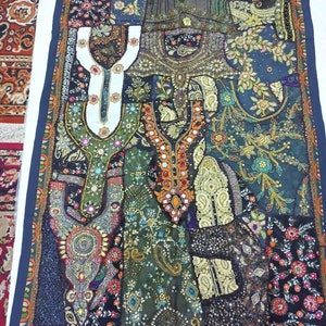 Tapiz indio vintage bordado a mano para colgar en la pared, decoración bohemia para el hogar, arte textil Zari.