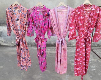 Block Print Cotton Kimono Robe: Boho Beach Cover-Up