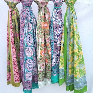Block Print Cotton Sarong: Bohemian Scarf Wrap Cover-Up