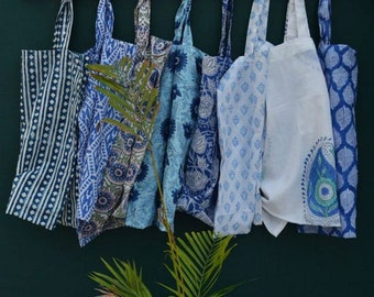 Hand Block Print Cotton Tote Bag: Reusable Market Bag