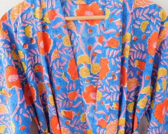 Floral Print Cotton Kimono Robe: Bohemian Summer Loungewear
