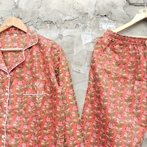 Handmade Indian Block Print Cotton Pajama Set: Floral Nightwear