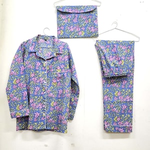 Handmade Floral Cotton Pajama Set: Indian Block Print Nightwear