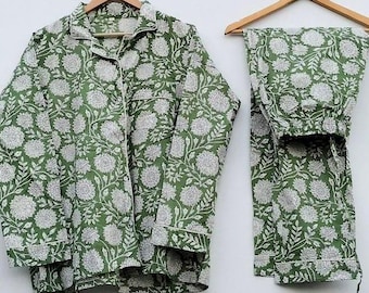 Handmade Cotton Pajama Set: Indian Block Print Nightwear