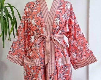 Cotton Kimono Robes, Dressing Gown, Block Print Bridesmaid Robes, Festival Clothing, Long Kimono Gown, Gifts For Her